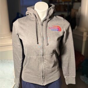The North Face Women's Gray Full-Zip Hoodie with Colorful Logo